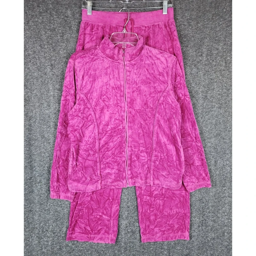 Kim Rogers Tracksuit Womens PM Pink Velour 2 Piece Set Full Zip Pants EUC